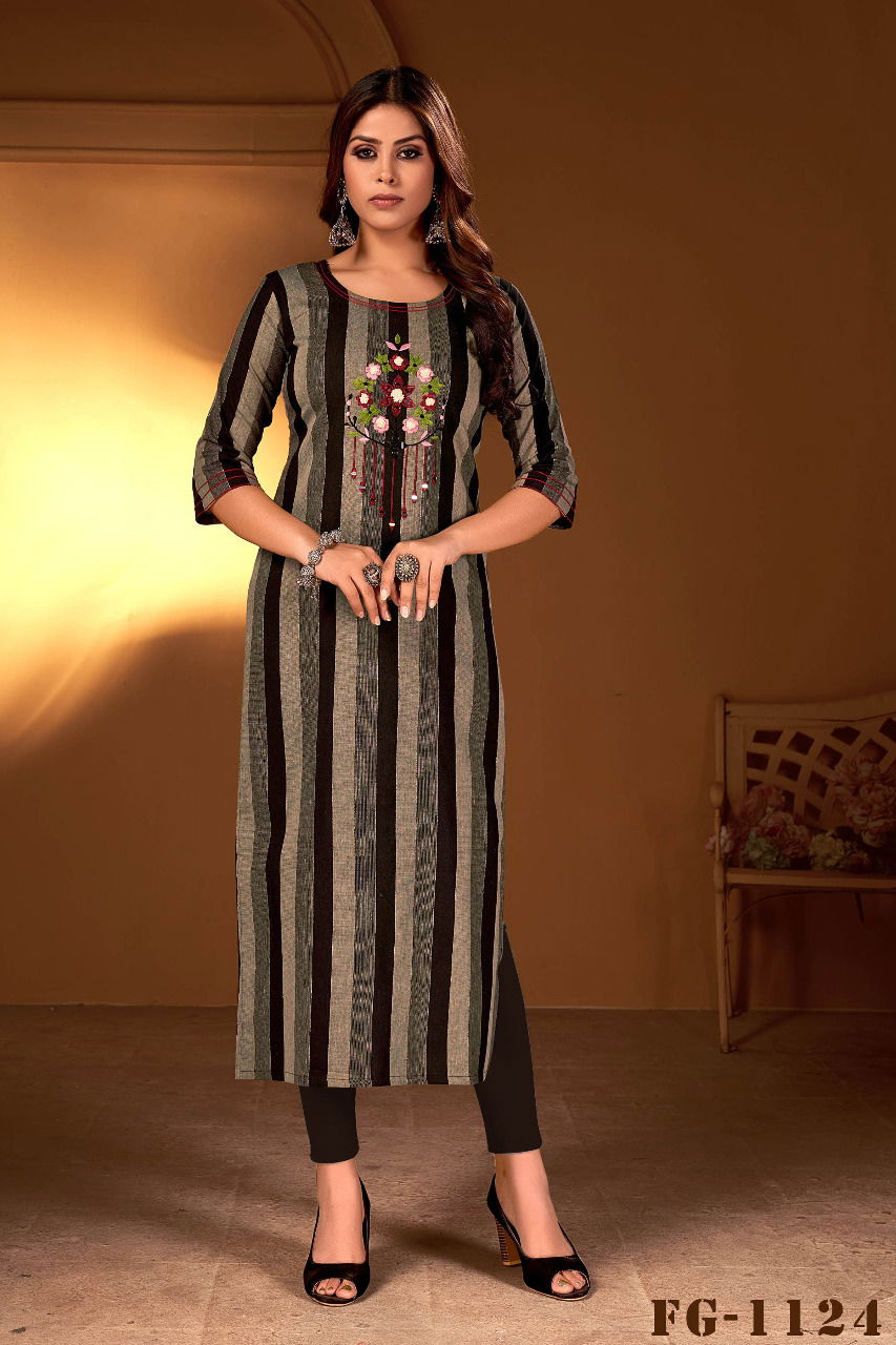 Fg Juliette 1 Straight Cut Design Wholesale Embroidery Kurti Catalog